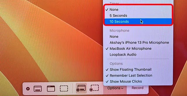 Đặt hẹn giờ để quay màn hình trên MacBook