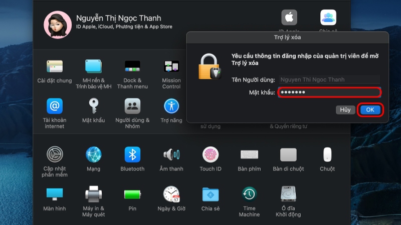 Nhập mật khẩu MacBook