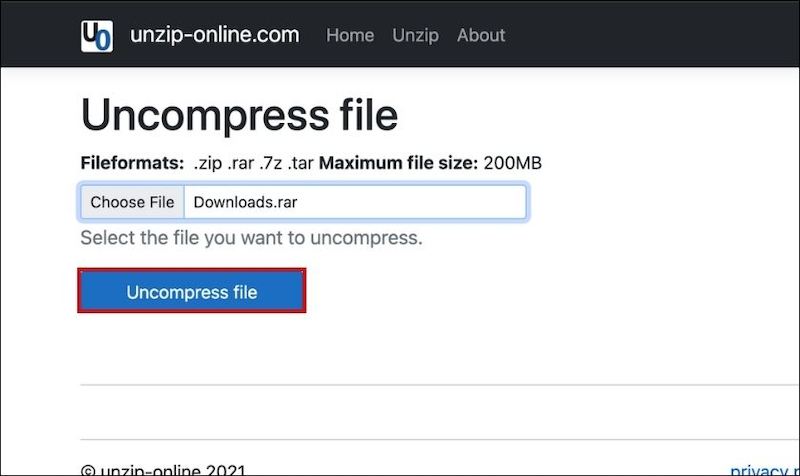 Bạn bấm chọn “Uncompress File”
