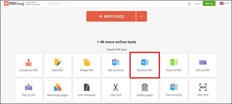 Chọn vào mục “Word to PDF”
