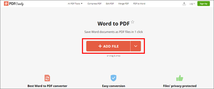 Bạn nhấn vào “Add file” để tải file word cần chuyển đổi