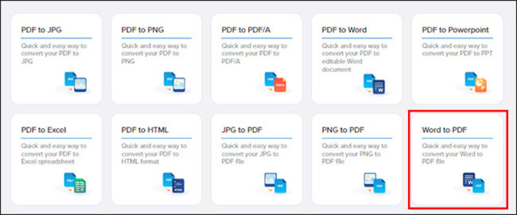 Chọn vào mục “Word to PDF”