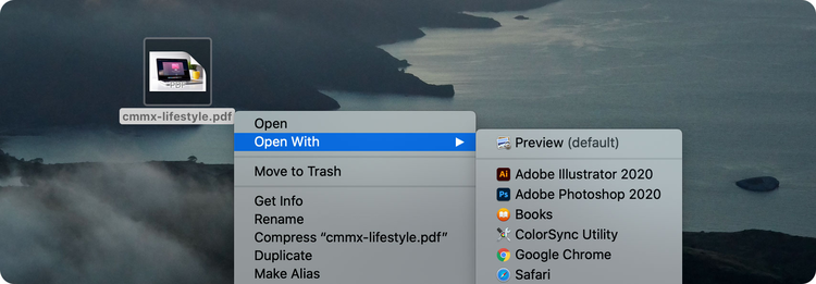 Bạn nhấp vào file PDF, bấm chuột phải rồi chọn “Open with” để mở ảnh dưới chế độ “Preview”