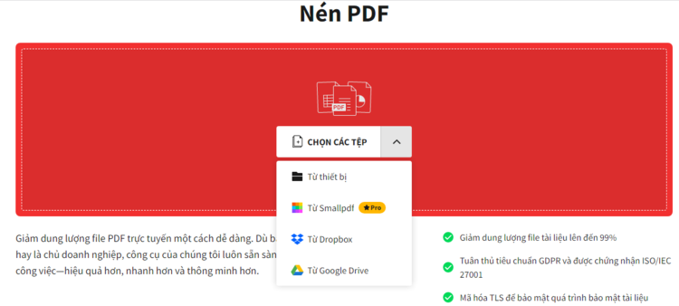 Tải file PDF lên website để hoàn thành thao tác giảm dung lượng file PDF trên Macbook