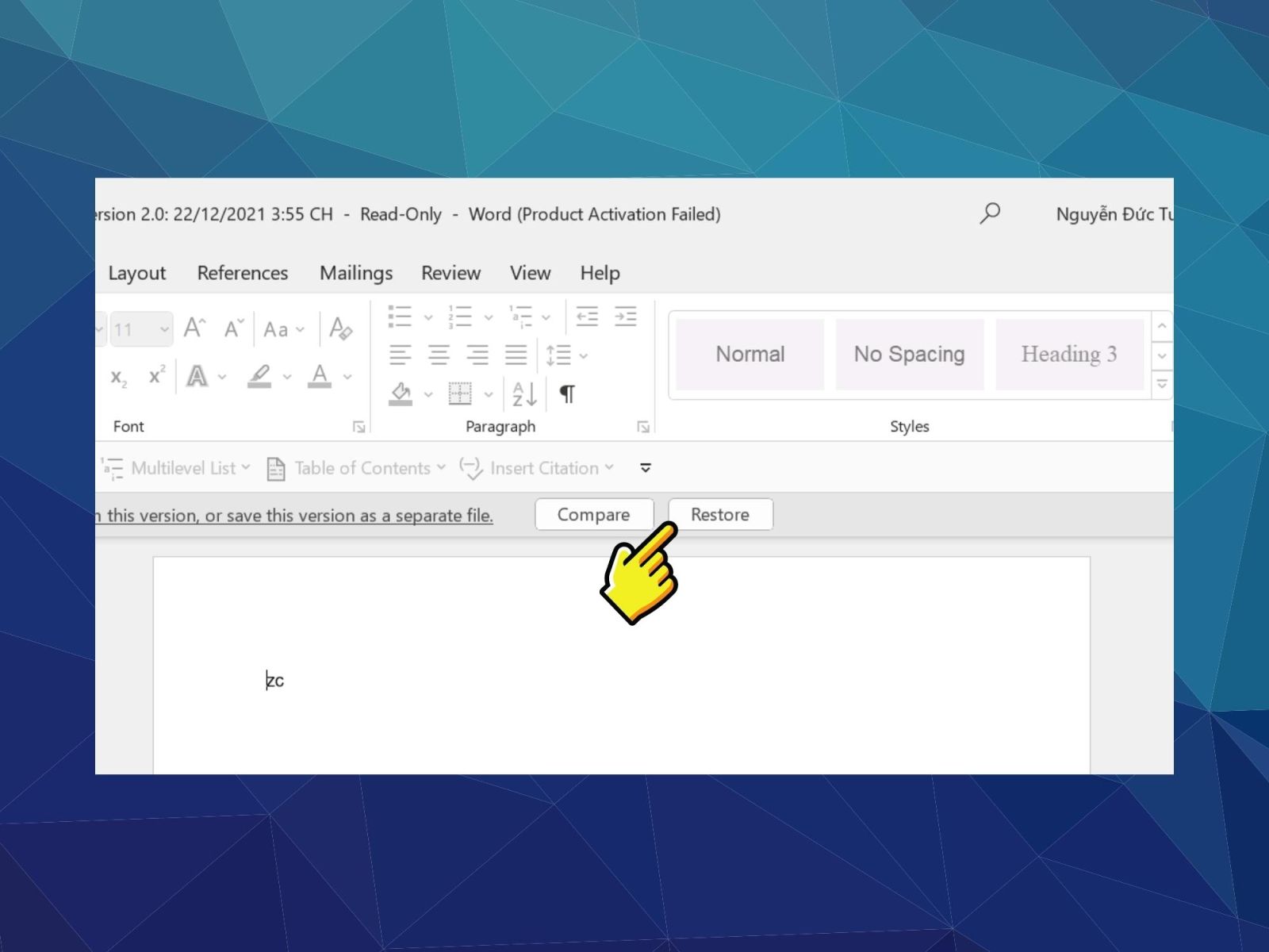 Nhấn vào file cần lấy lại và chọn “Restore”