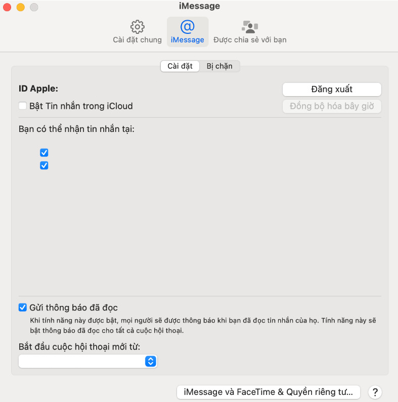 Giao diện cài đặt của iMessage