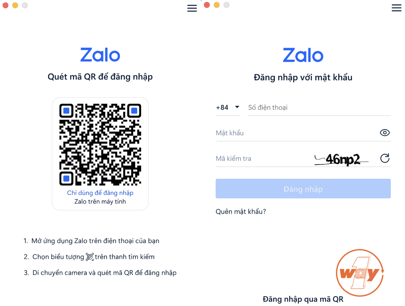 Đăng nhập vào ứng dụng Zalo theo một trong hai cách