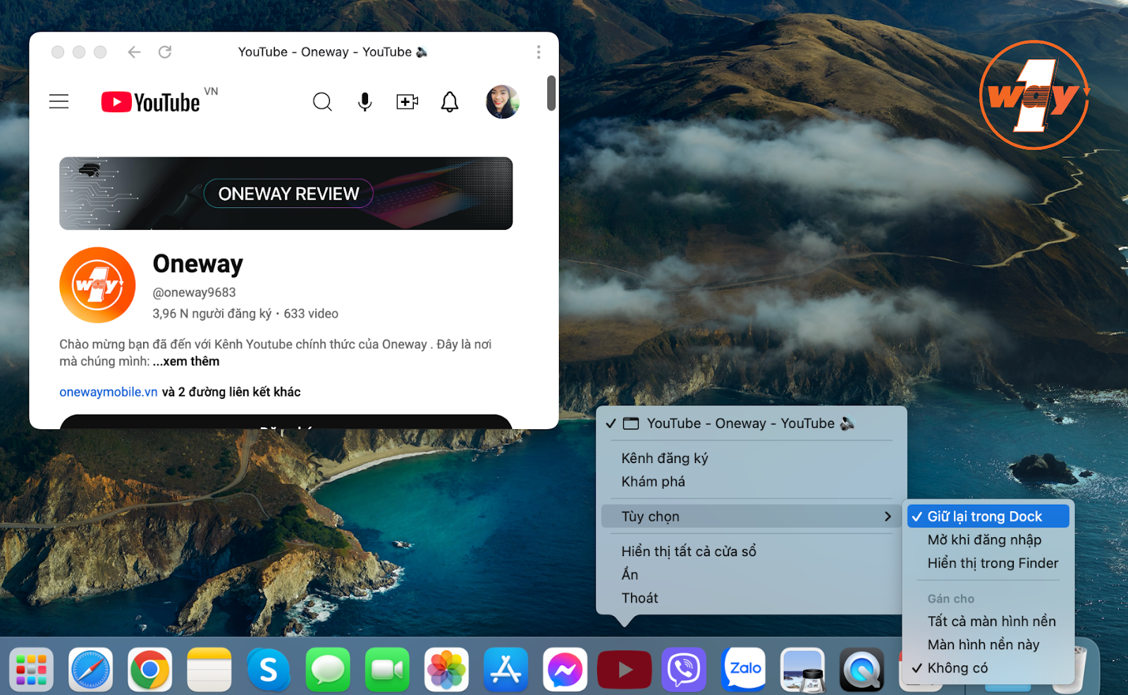 Ghim ứng dụng Youtube vào thanh Dock