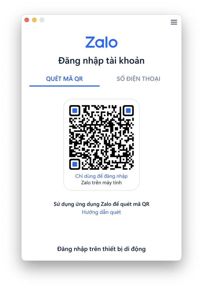 Chọn quét mã QR và scan thông qua phần Quét mã tại Zalo trên điện thoại