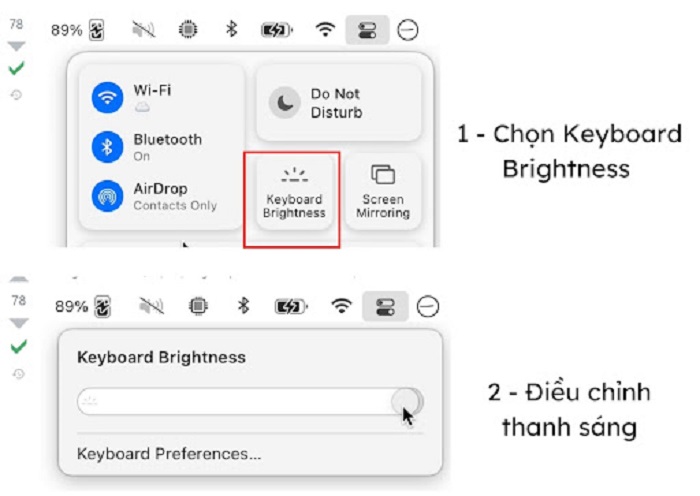 Hai thao tác đơn giản khi chỉnh độ sáng đèn bàn phím bằng Control Center