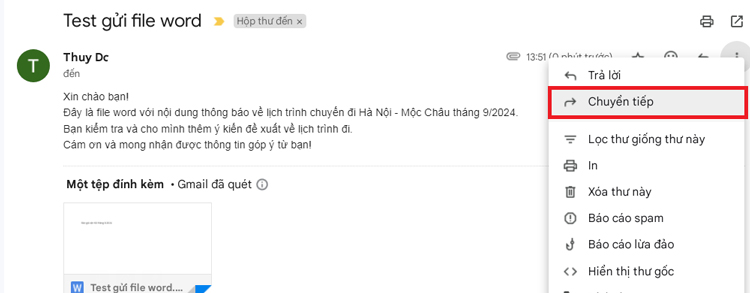 Nếu gửi file word qua gmail không thành công do địa chỉ email bị sai, bạn có thể soạn gửi thư mới hoặc thực hiện